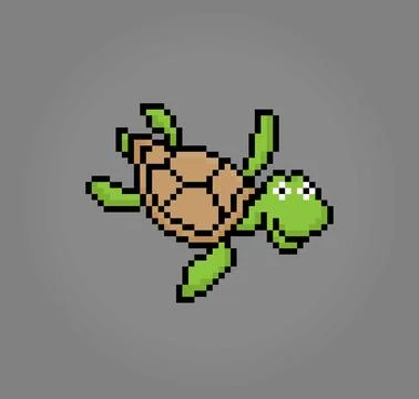 8 bit Pixel turtle. Animal pixels in Vector illustration for game asset Stock Illustration