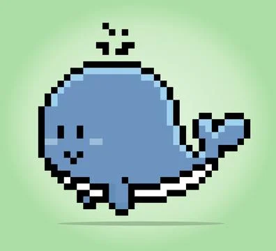 8 bit pixel of whale. Animals pixel in Vector Illustrations for Game Assets Illustrazione stock