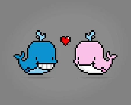 8 bit pixel of whale. Animals pixel in Vector Illustrations for Game Stock Illustration