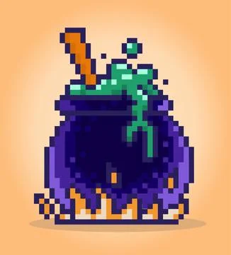8 bit pixel witch potions. Medicine for game assets and cross stitch pattern Stock Illustration
