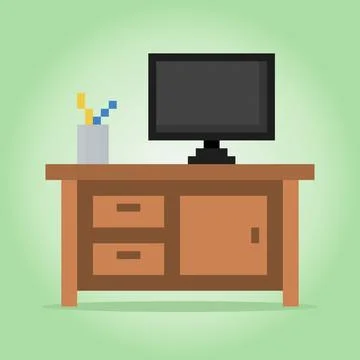 8 Bit Pixel work place in Vector Illustration for Game Assets Stock Illustration