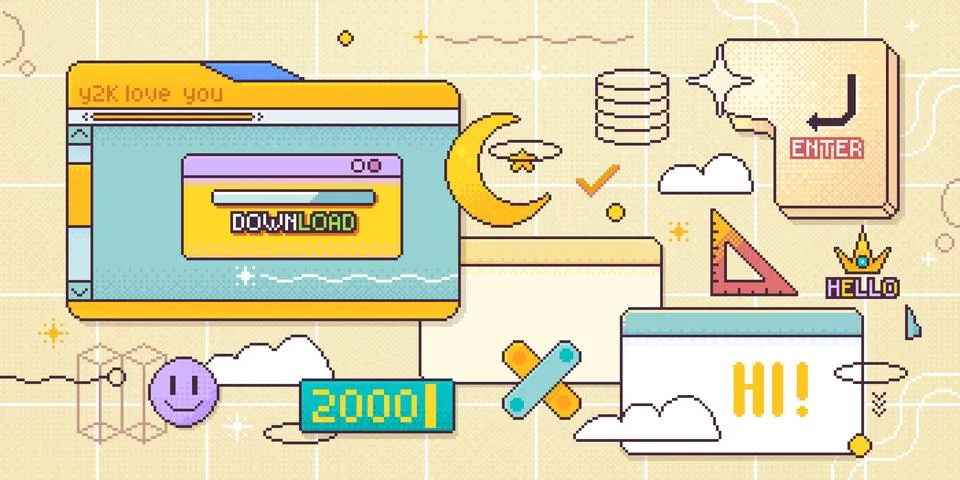 8 bit pixel Y2K computer window interface Stock Illustration