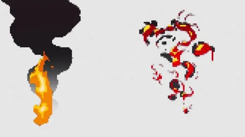 8-Bit Pixelated Fire Effects Pack with Retro Flame Bursts, Rings and Explosion Stock Footage 346627799