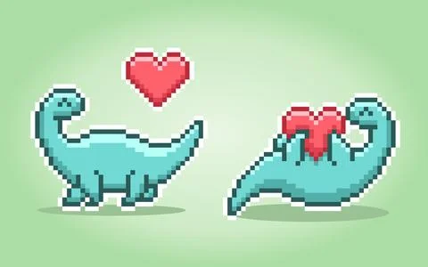 8 bit pixels dinosaur Brontosaurus. Animals in vector illustration Stock Illustration