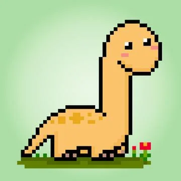 8 bit pixels dinosaur Brontosaurus. Animals in vector illustration Stock Illustration