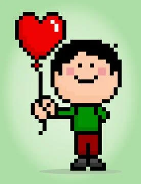 8 bit pixels A man wants to give a balloon. Illustration of human vectors Illustrazione stock
