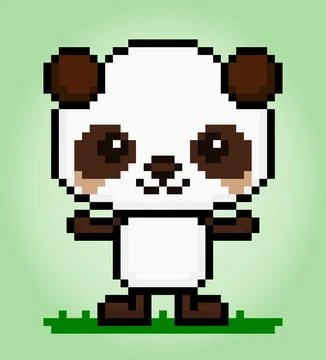 8 bit pixels panda. Animals for game assets and cross stitch patterns Stock Illustration