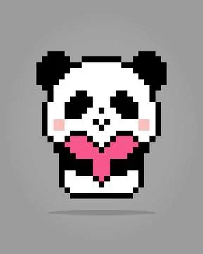 8 bit pixels panda holding love. Pixel Animals for game assets Stock Illustration