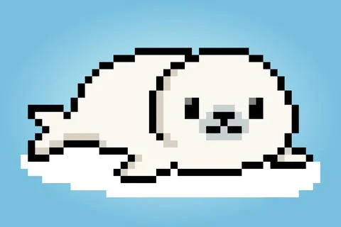 8 bit pixels of sea lion. Animal for asset games and Cross Stitch pattern Stock Illustration