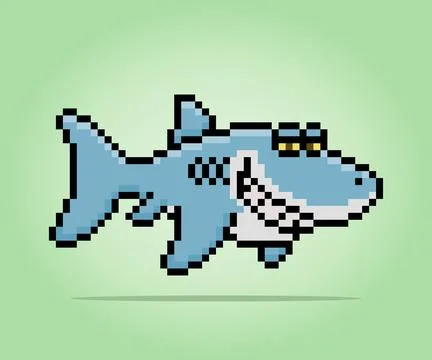 8 bit pixels of shark. Animal for asset games and Cross Stitch patterns Stock Illustration