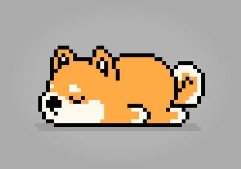 8 bit pixels Shiba Inu dog is sleeping. Animal pixels for asset games Stock Illustration