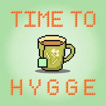 8-bit pixels the theme hygge. The tools for relaxing in vector illustrations. Stock Illustration