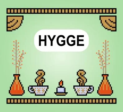 8-bit pixels the theme hygge. The tools for relaxing in vector illustrations. Stock Illustration