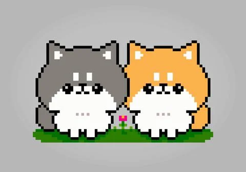 8 bit pixels of two Shiba Inu dog. Animal pixels for asset games Stock Illustration