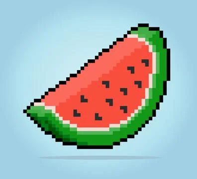 8 bit pixels watermelon slices. Fruit pixels for game icons Stock Illustration