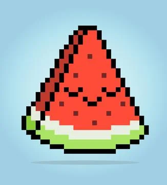 8 bit pixels watermelon slices. Fruit pixels for game icons. 스톡 일러스트