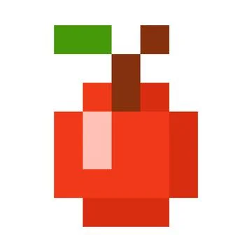 8 bit red apple icon with leaf, pixel retro style for game interface. 库存插图