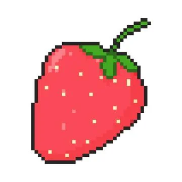 8 bit strawberry icon. Pixel art object. Old school vintage game graphics. Stock Illustration
