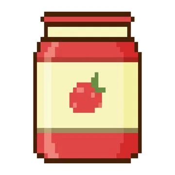 8 bit strawberry jam. Pixel art object. Old school computer graphic style. Stock Illustration