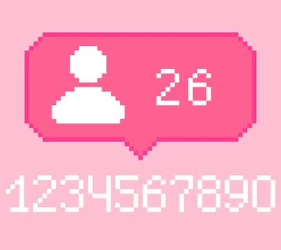 8 bit subscriber follower bubble icon with digits Stock Illustration
