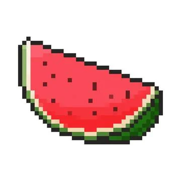 8 bit watermelon icon. Pixel art object. Old school vintage game graphics. 스톡 일러스트