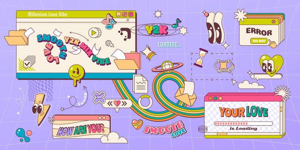 8 bit Y2K computer browser windows retro interface Ilustração Stock