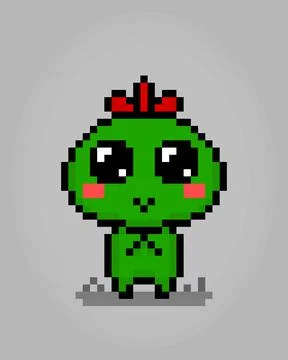 8 bits pixel alien cute. Green Creature for asset games Illustrazione stock