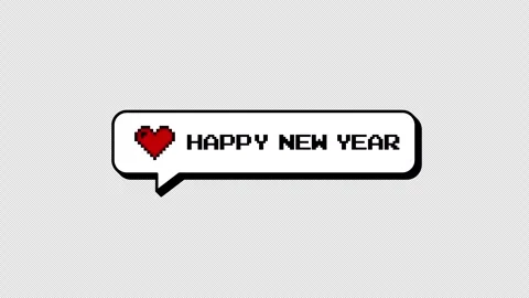 8-bits pixel art comment balloon Happy New Year neubrutalism Alpha. Stock Footage 316774176