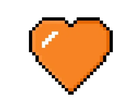 8 bits pixel art love orange heart icon Stock Illustration