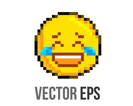 8 bits pixel art yellow face laughing icon with crying tear Stock Illustration