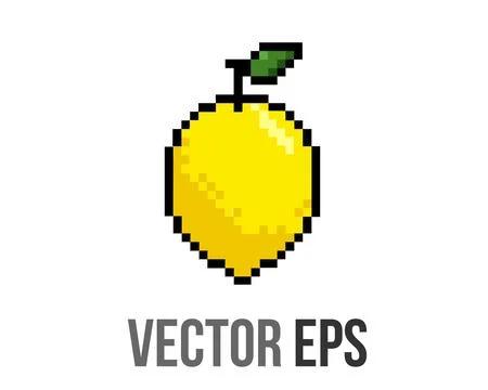8 bits pixel art yellow lemon cherry icon Stock Illustration