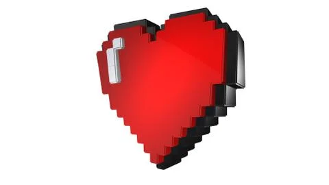 8 bits pixel heart illustration isolated on a white background. Retro arcade  Stock Illustration
