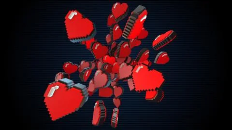 8 bits pixel hearts illustration. Retro arcade video game Valentine´s Day re Stock Illustration