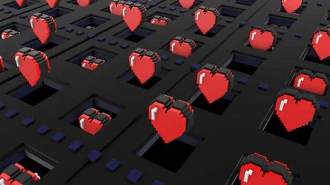 8 bits pixel hearts illustration. Retro arcade video game Valentine´s Day re Stock Illustration