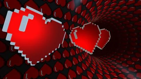 8 bits pixel hearts illustration. Retro arcade video game Valentine´s Day re Stock Illustration
