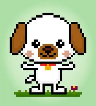 8 bits pixel of jack russell dogs. Animals for asset games 스톡 일러스트