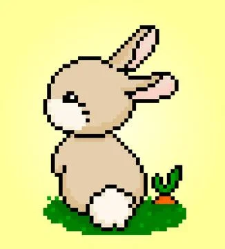 8 bits of rabbit pixels viewed behind. Animals for game assets Stock Illustration