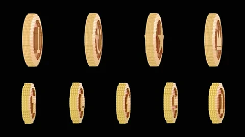 8 bits voxel rotating animated golden coins Stock Footage 151245305