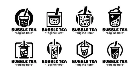 8 Bubble Tea Logo Set Professional Beverage Branding Collection Black and Whi Stock Illustration