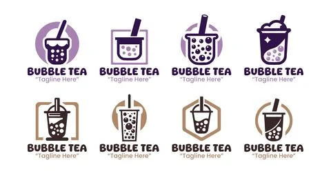 8 Bubble Tea Logo Set Professional Beverage Branding Collection Stock Illustration