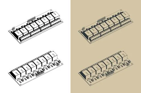 8 Channel relay module board isometric illustrations Stock Illustration