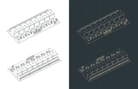 8 Channel relay module board isometric drawings Stock Illustration