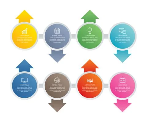 8 circle step infographic with abstract timeline template. Presentation step  Stock Illustration