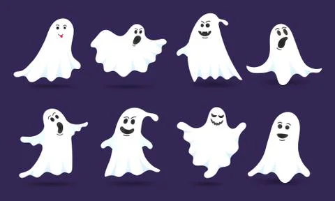 8 cute ghost characters flat style design vector illustration set Stock Illustration