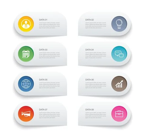 8 data infographics tab paper thin line index template. Vector illustration a Stock Illustration