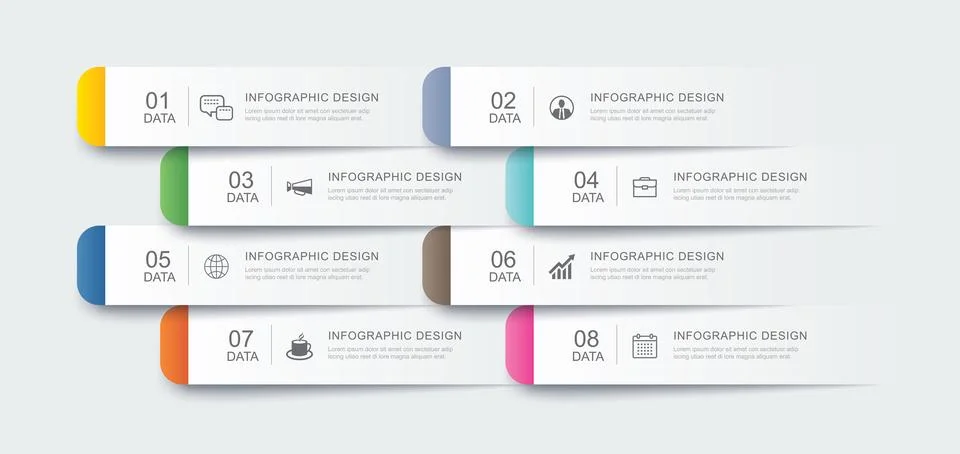 8 data infographics tab paper index template. Illustration abstract backgroun Stock Illustration