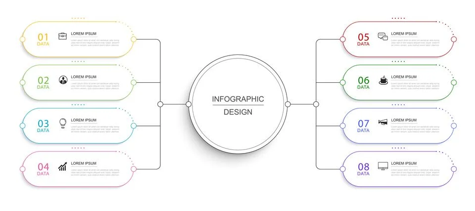 8 data infographics thin line index template. Illustration abstract backgro.. Stock Illustration