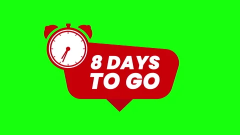 8 Days To Go Timer Label, red banner. Motion graphics. Stock Footage 243191692