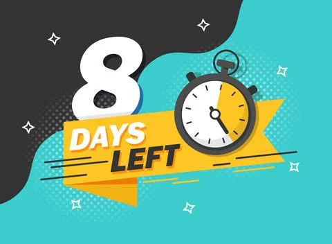 8 days left icon in flat style. Offer countdown date number vector illustra.. Illustrazione stock