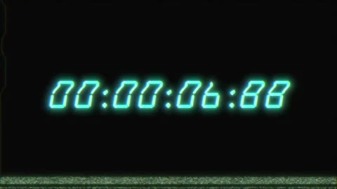 8 digits, 60 second digital clock counting up to 1 minute. Cyan on black with Stock Footage 311806534